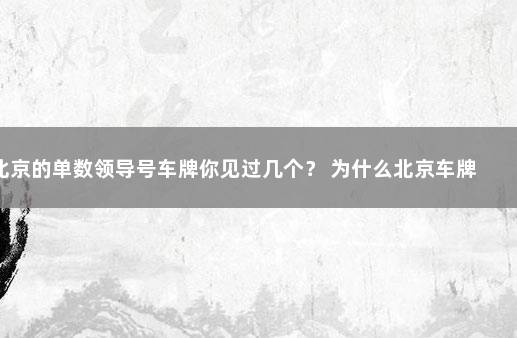 北京的单数领导号车牌你见过几个？ 为什么北京车牌有那么多区分