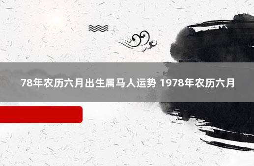 78年农历六月出生属马人运势 1978年农历六月初八生人命运